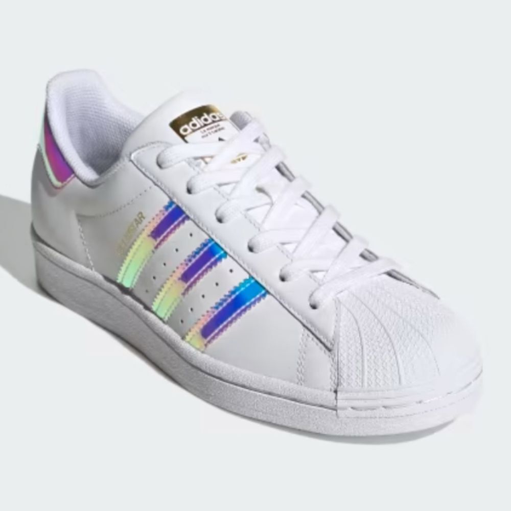 Adidas Originals Wmn's Superstar Sneakers Tennis Shoes, Rainbow Holographic, 7